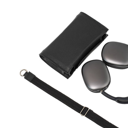 Leather Case with Adjustable Fabric Strap for AirPods Max (Black)-3