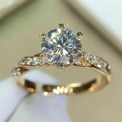 Classic 6 Claw Cubic Zirconia Rings for Women Luxury Gold Color Wedding Engagement Bands Eternity Lady Jewelry Wholesale