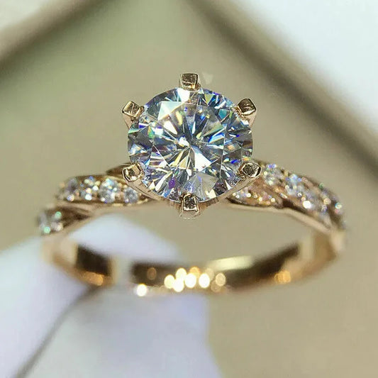 Classic 6 Claw Cubic Zirconia Rings for Women Luxury Gold Color Wedding Engagement Bands Eternity Lady Jewelry Wholesale
